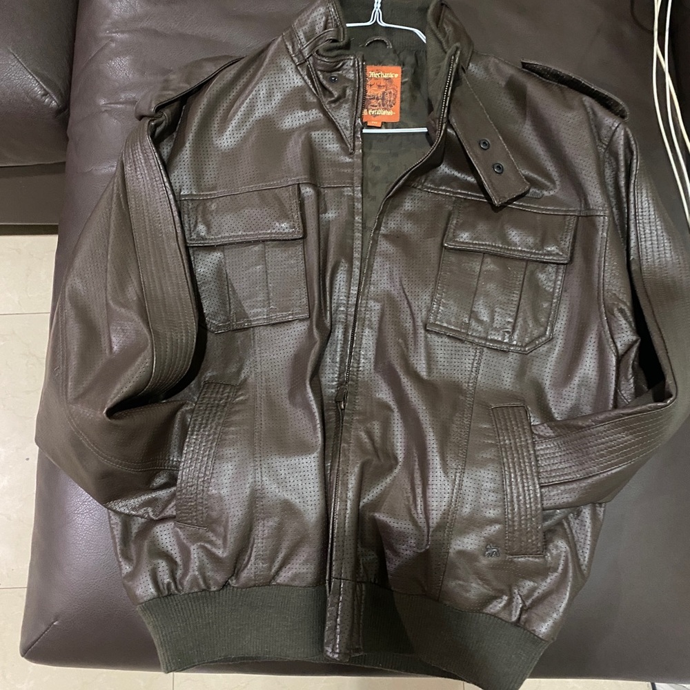 Live Mechanic Brown Leather Jacket XXL